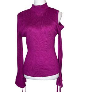 Sweet Rain Hopbush Mulberry Purple Mock Neck Sweater Top Bell Tie Sleeve XL